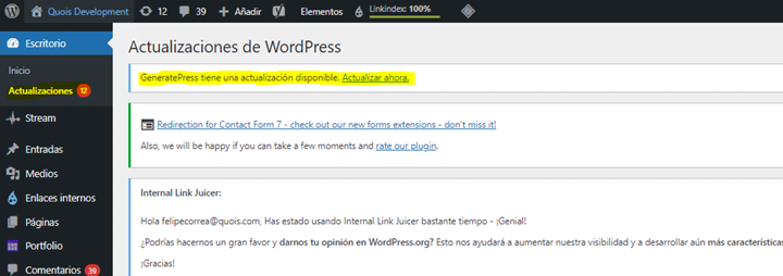 desactivar las actualizaciones automáticas de WordPress desde el escritorio