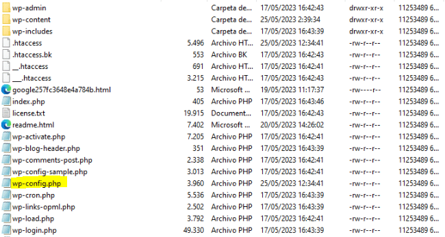 Dónde se guarda WP-Config php 